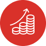 Red circle with earning growth icon